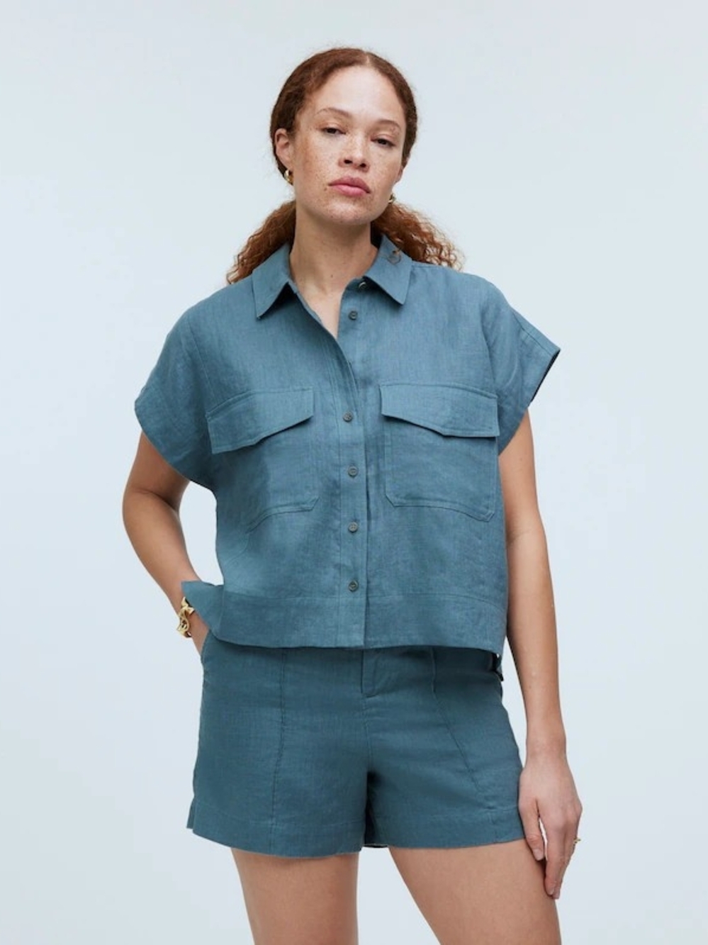 Madewell Cropped Button Front Top - 100% Linen